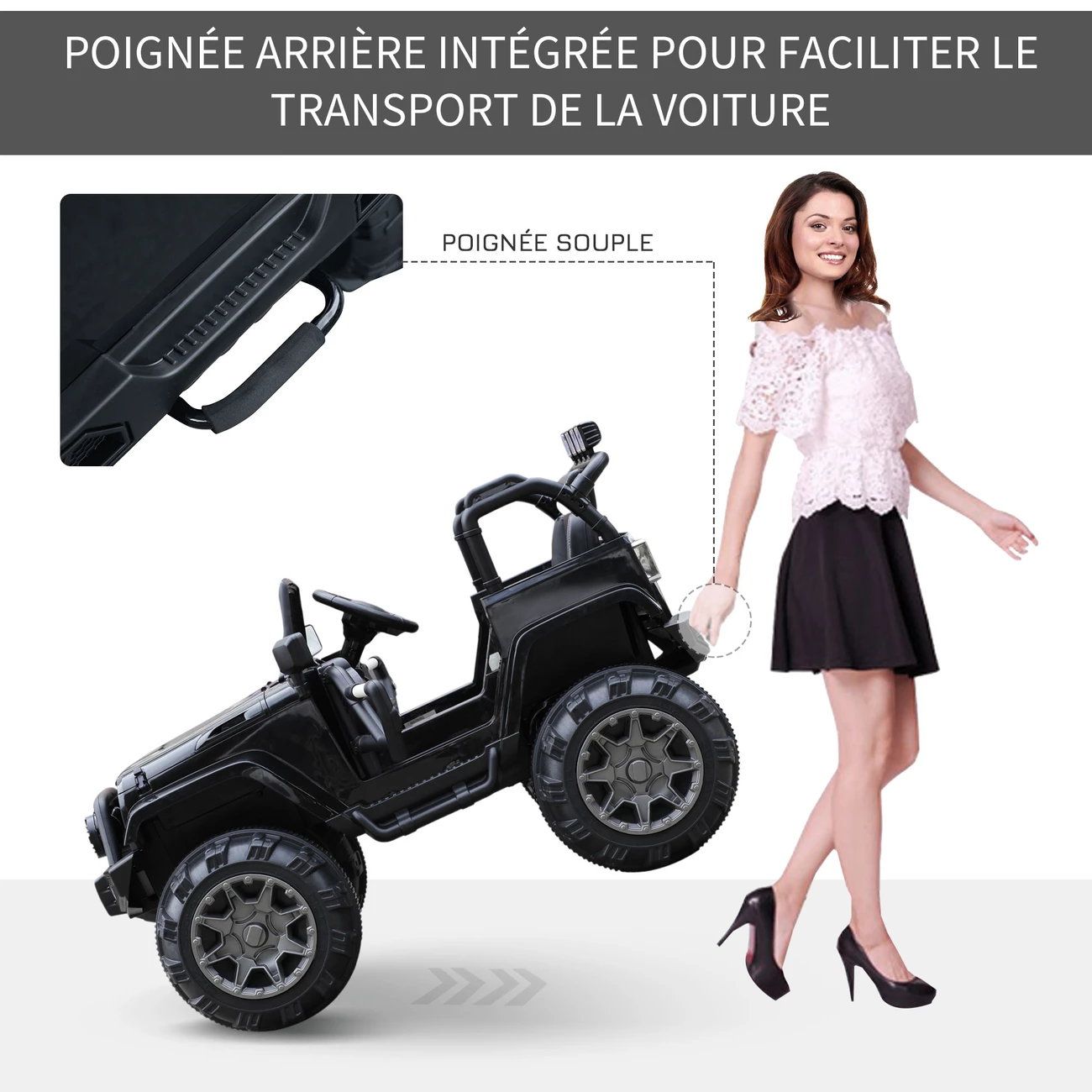 Grosses soldes 🔥 Homcom Voiture 4x4 Électrique 12 V + Télécommande 128l X 78l X 76h Cm Enfants 3 À 8 Ans Effets Lumineux Sonores Lecteur Mp3 Noir ✔️ – Image 6