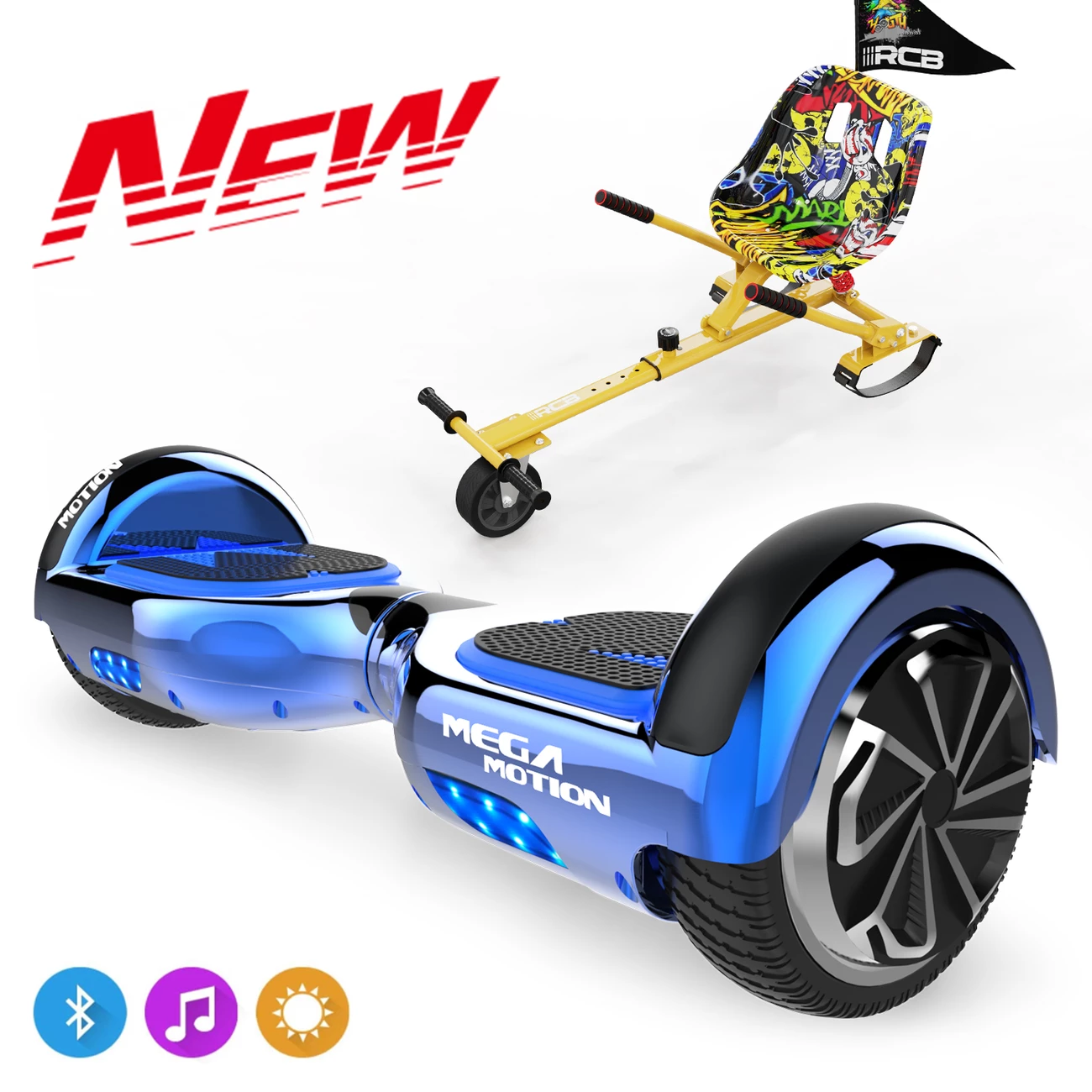 Remise 🛒 Mega Motion Pack Hoverboard 6.5"avec Bluetooth+hoverkart 🛒