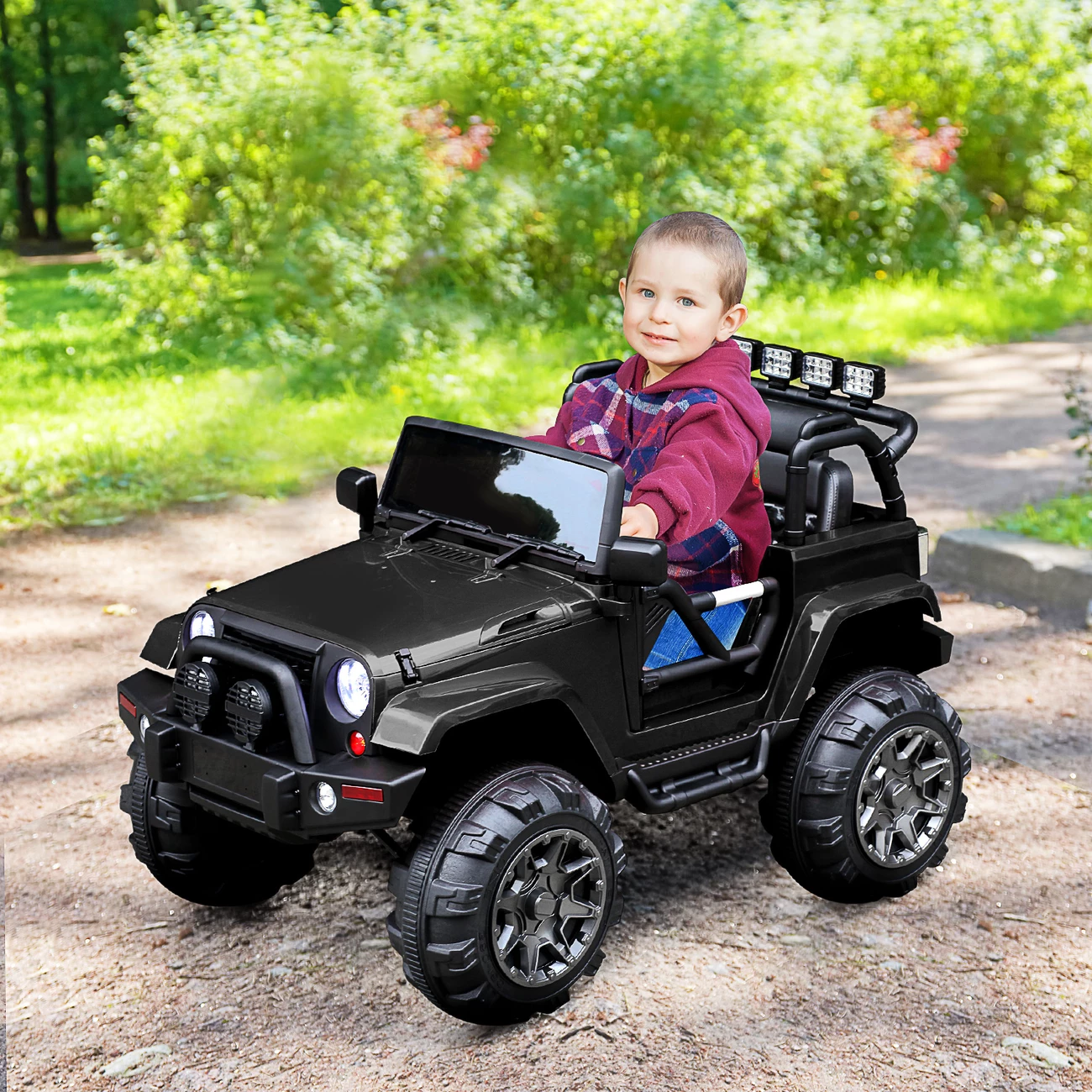 Grosses soldes 🔥 Homcom Voiture 4x4 Électrique 12 V + Télécommande 128l X 78l X 76h Cm Enfants 3 À 8 Ans Effets Lumineux Sonores Lecteur Mp3 Noir ✔️ – Image 2