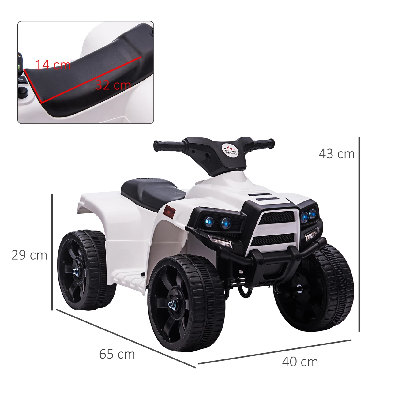 De gros 👍 Homcom Voiture 4x4 Quad Buggy Électrique Enfant 18-36 Mois 6 V 3 Km/h Max. Effet Lumineux Sonores Métal Pp Blanc Noir 🔥 – Image 3