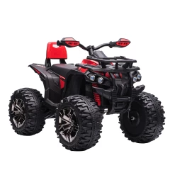 Grosses soldes 🥰 Homcom Voiture 4x4 Quad Buggy Électrique Enfant 12 V 8 Km/h Max. Effets Lumineux Sonores Selle Avec Dossier Porte-bagage Avant Métal Pp Rouge Noir 😀