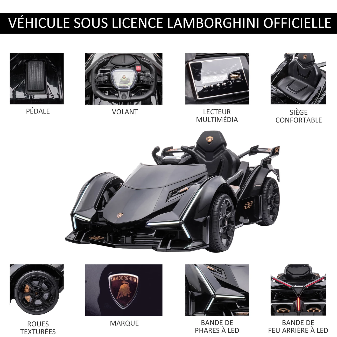 Offres ⭐ Homcom Voiture Électrique Enfants De Sport Hypercar Lambo 12 V - V. Max. 5 Km/h Effets Sonores Et Lumineux Télécommande Noir 🔔 – Image 4