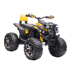 Budget ✔️ Homcom Voiture 4x4 Quad Buggy Électrique Enfant 12 V 8 Km/h Max. Effets Lumineux Sonores Selle Avec Dossier Porte-bagage Avant Métal Pp Jaune Noir 🛒