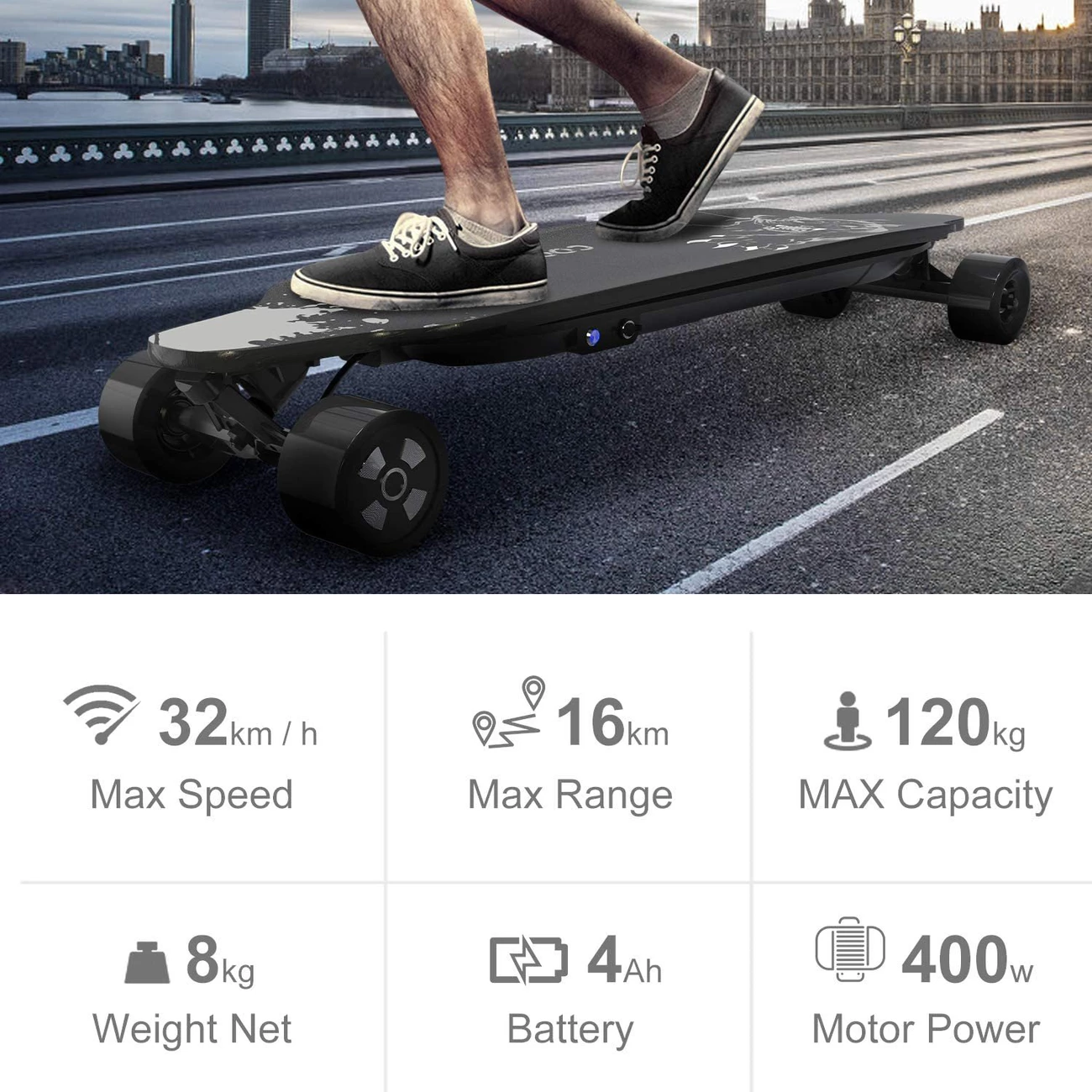 Tout neuf 💯 Rcb Rcb Skateboard Électrique Avec Télécommande, Planche À Roulettes À 4 Roues Avec Batterie Au Lithium Pour Débutants, Planche Cool Trick De 35,4 * 9 Inches Pour Adultes Et Adolescents 🔥 – Image 2